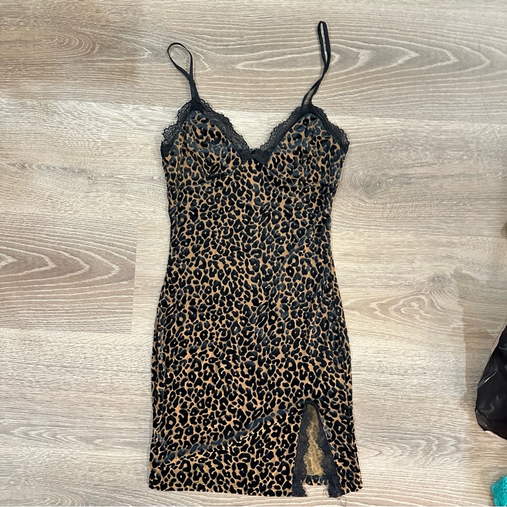 Leopard Print Lace Trim Dress